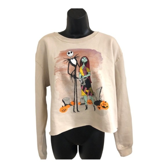 Nightmare before Christmas cream crop pullover sweatshirt sweater size XL new - Picture 3 of 8